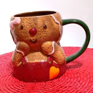 Festive Gingerbread Girl Sculpted Ceramic Mug  HandPainted St. Nicholas Square